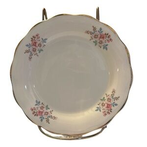 Taylor, Smith & Taylor White Petite Rose Porcelain Plate with Gold Rim